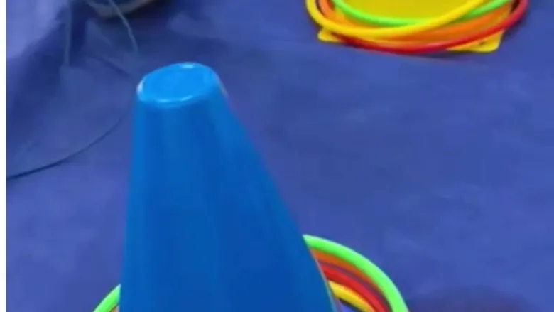 Cones and coloured rings used for coordination exercises at the clinic